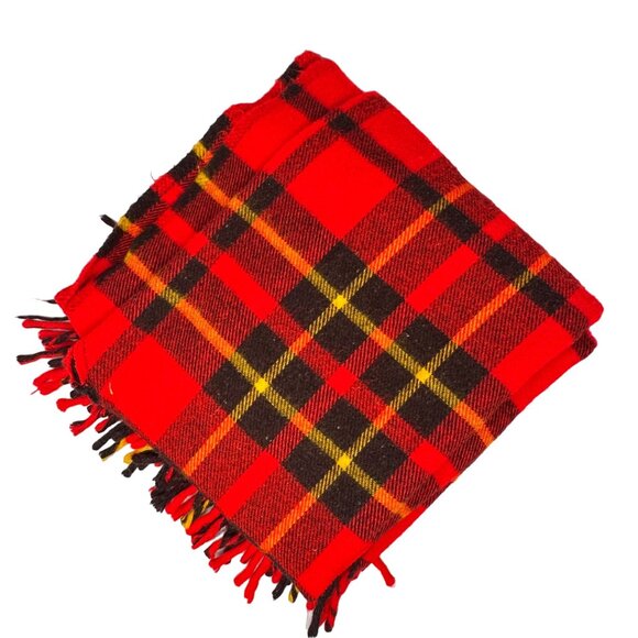 Vintage Faribo Faribault Woolen Mill Red Plaid Poncho Blanket Stadium Throw - Picture 2 of 6